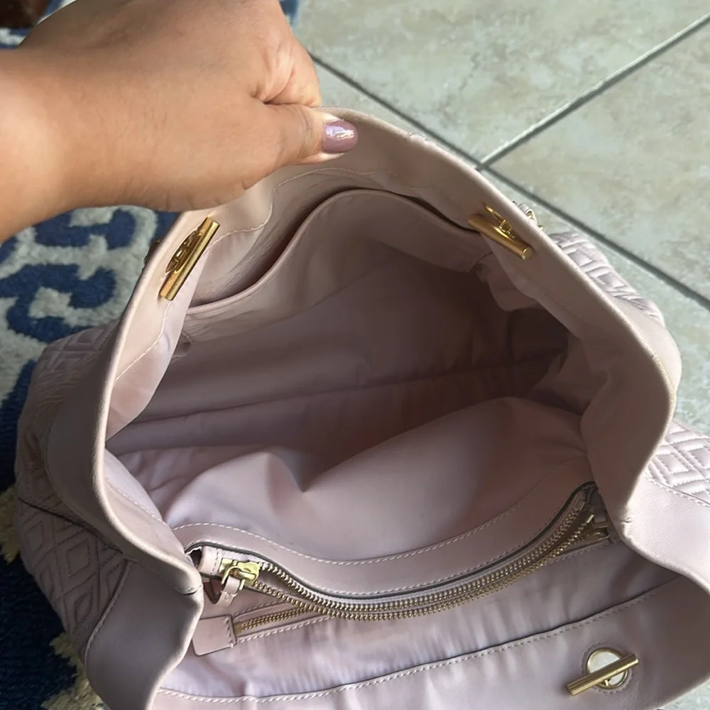 Tory Burch Fleming Pink Quilted Leather Tote